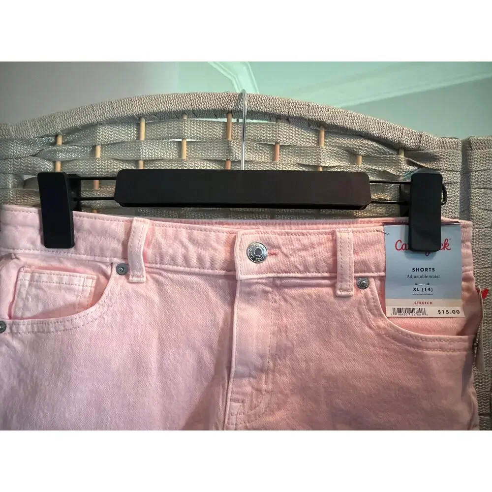 Cat & Jack Mid-Rise Cutoff Jean Shorts Girl's Pink XL/14 Distressed Design NWT